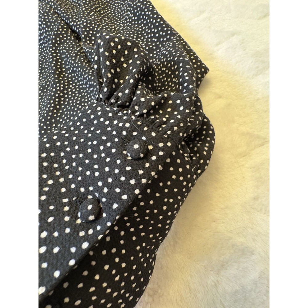 Maison d'Amelia Polkadot Blouse Long Sleeves Silky Ivory Black Dots Medium - Picture 6 of 8